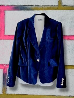 WHBM | EUC Gorgeous Blue Velvet Long Sleeve Blazer Jacket (SIZE 8)